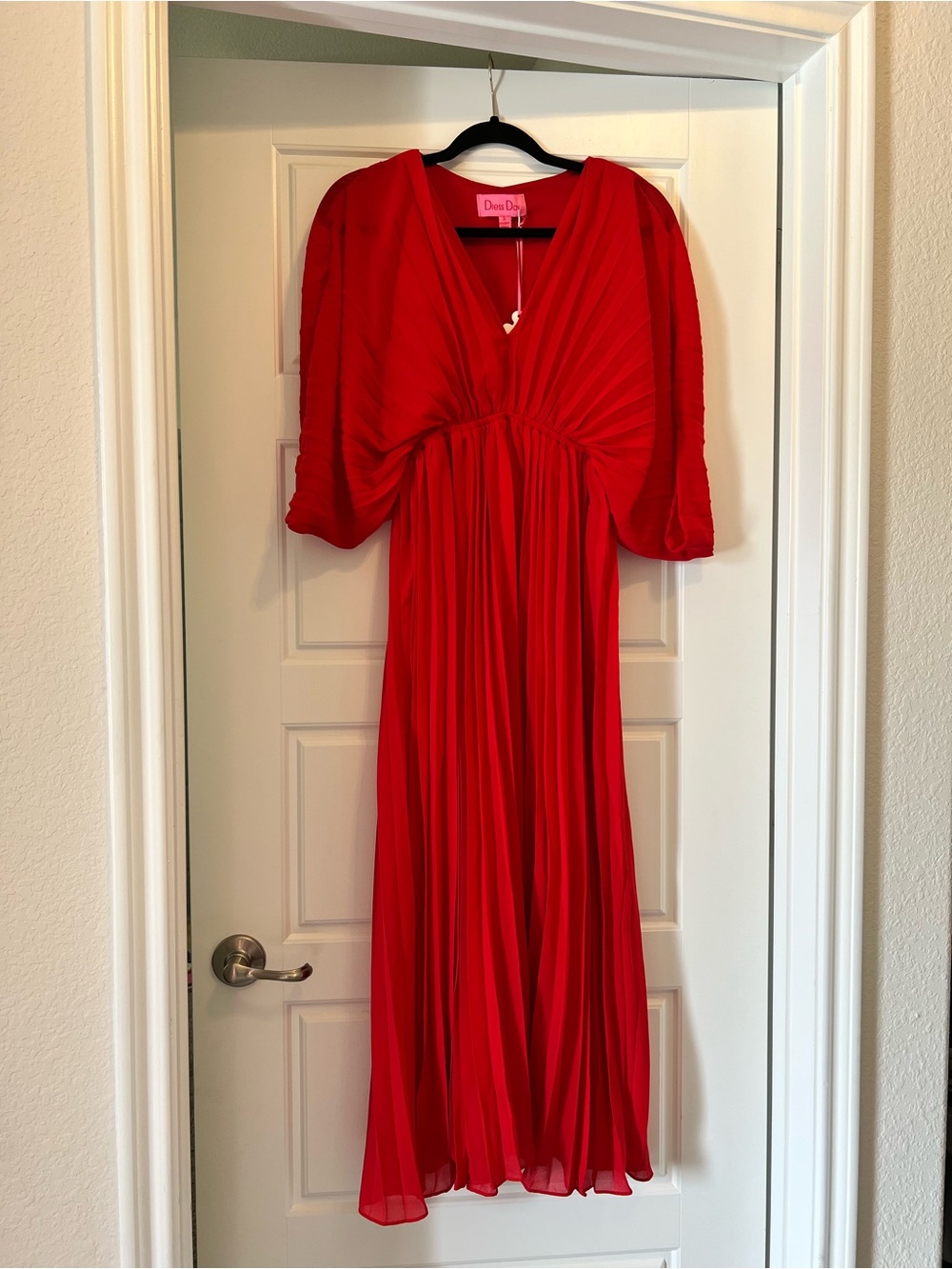 Pinkblush Red V-Neck Pleated Midi Dress